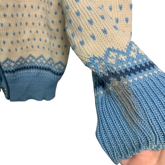DALE of Norway Vintage Fair Isle Pure Wool Nordic Blue Cream Cardigan Sweater S - Picture 7 of 7